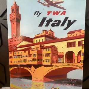 Metal 16” x 20” Vintage TWA Italy Travel Poster